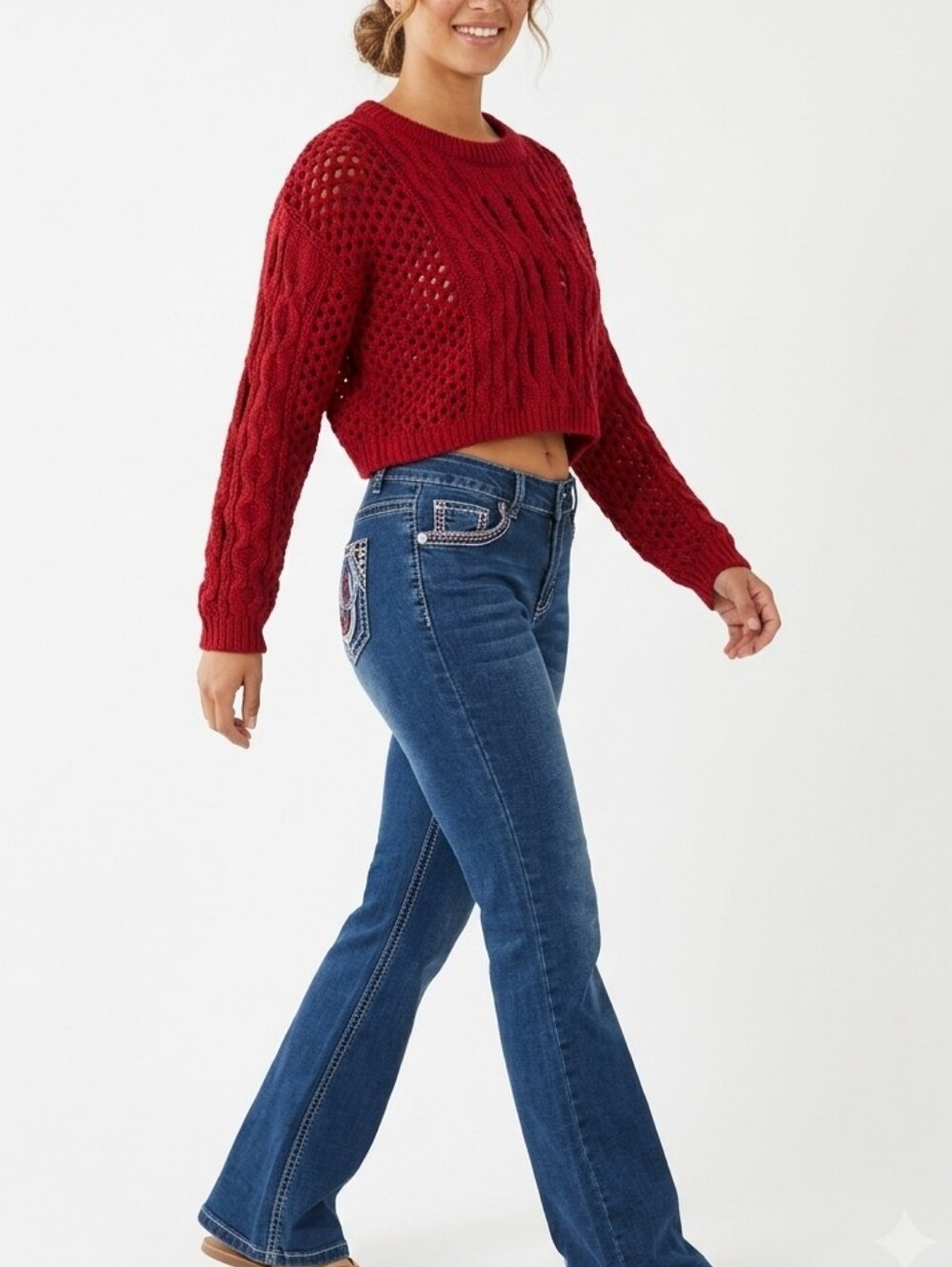 Cider Dark Blue Wide Leg Jeans & Sweater